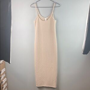H&M Sleeveless Cream Textured Midi Dress Size S